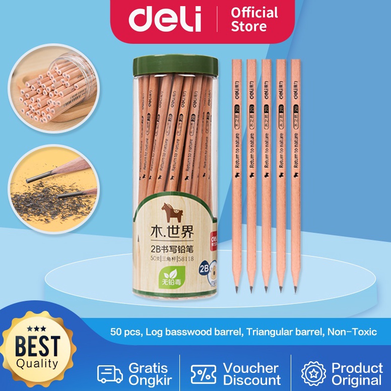 

KODE X1X7 Deli Pensil kayu 2B 5pcstabung Bahan kayu poplar kualitas tinggi mudah di raut 58118