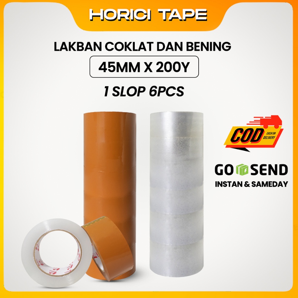 

ART F24L HORICI 1 SLOP 6 PCS 45MM2Y TAPE MURAH SUPER CLEAR LAKBAN BENING DAN COKLAT