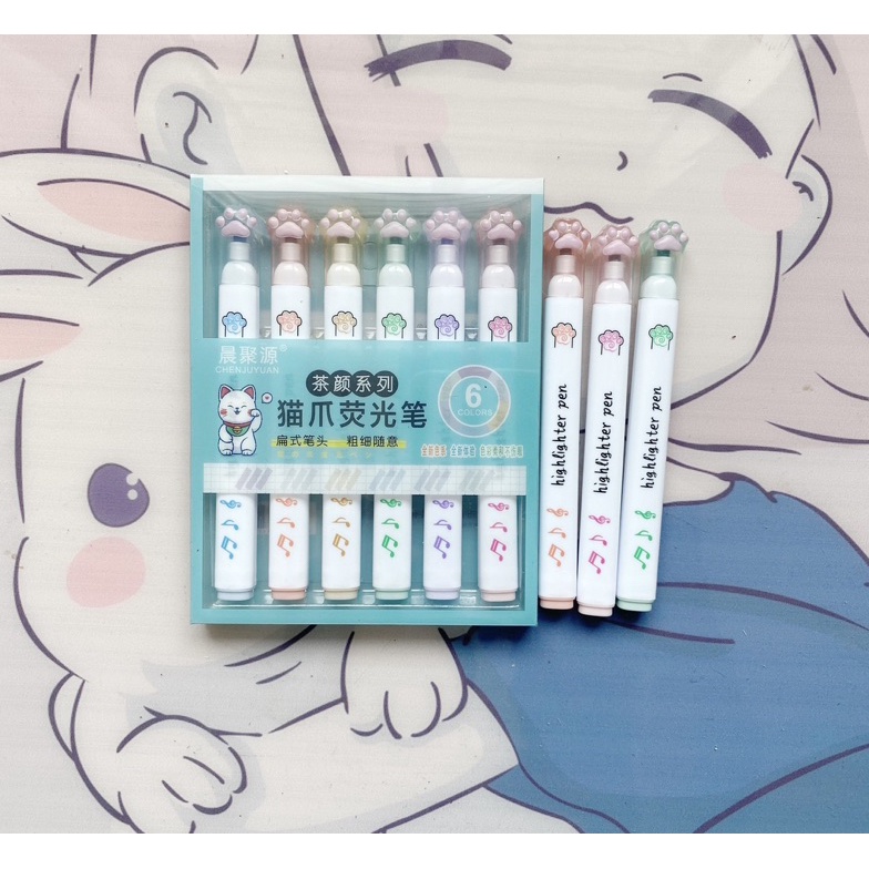 

ART O49C 6pcs Spidol Highlighter Warna Pastel Fluorescent Bentuk Telapak Kaki Kucing Untuk Sekolah Kantor