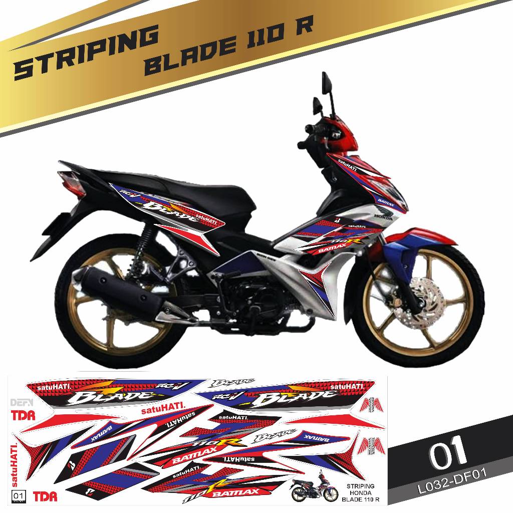 Stiker striping Decal Honda Blade 110 R 2008-2011 Semifullbody Variasi DF01