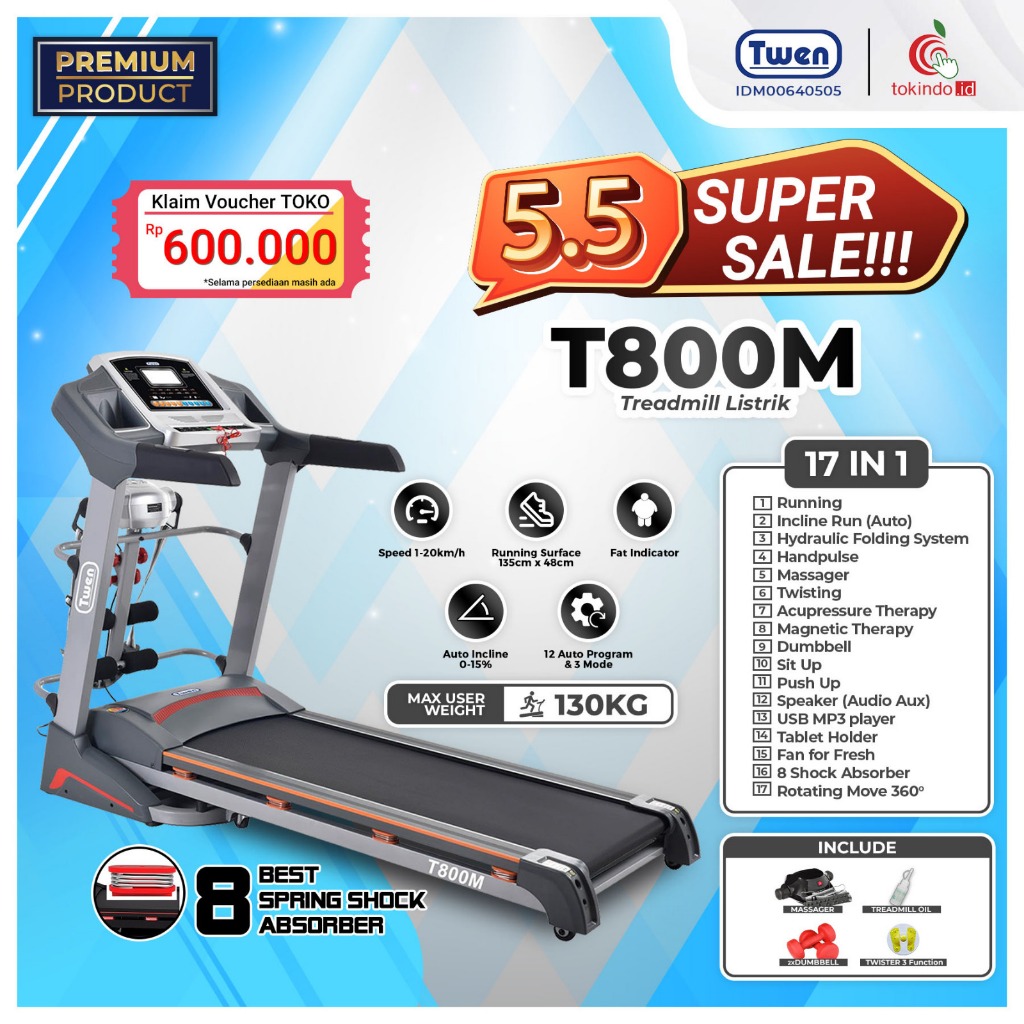 Treadmill TWEN T800M Treadmill Elektrik Treadmill Listrik Treadmill Multifungsi Treadmill Murah