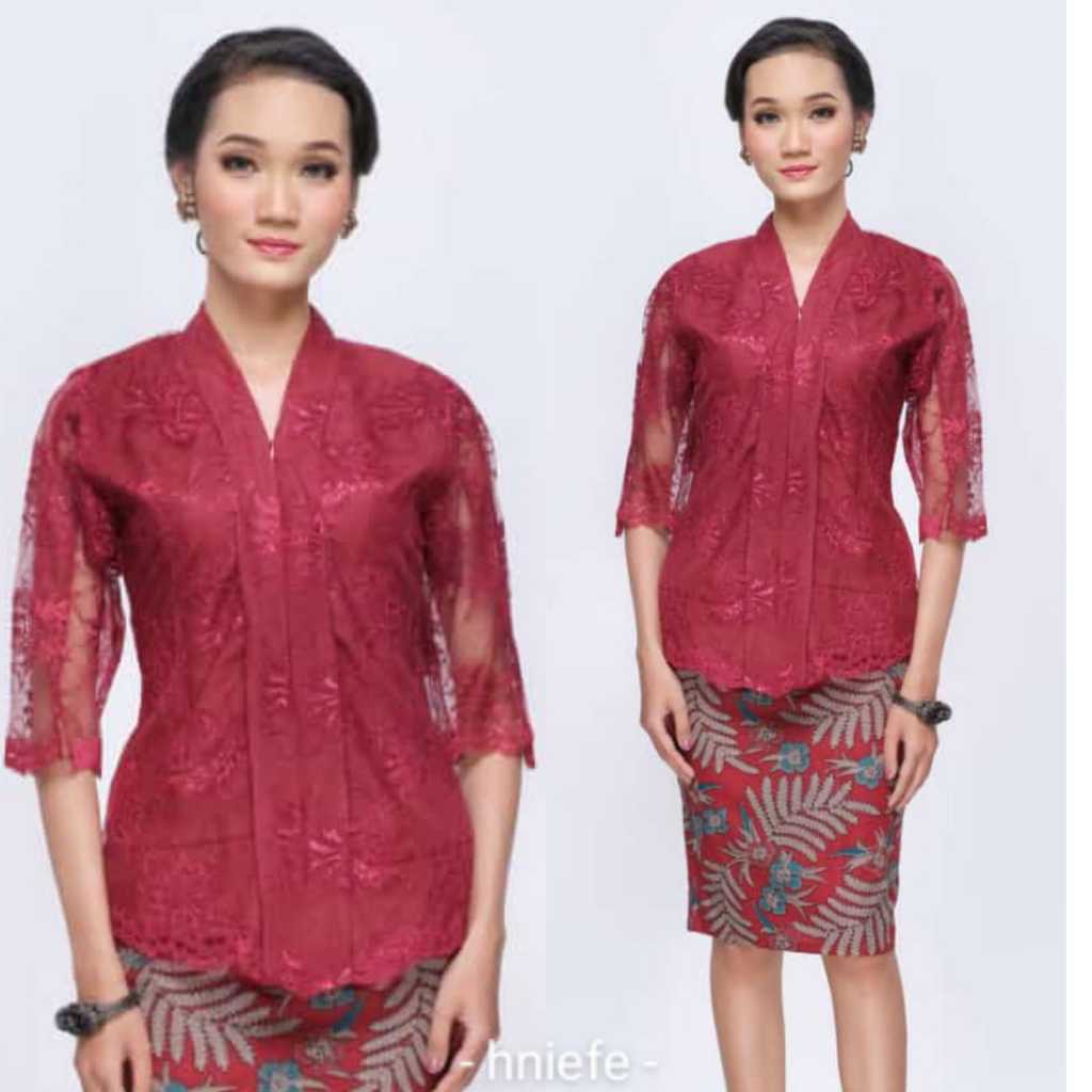 Setelan Kebaya Modern Batik Rosita Brokat Merah