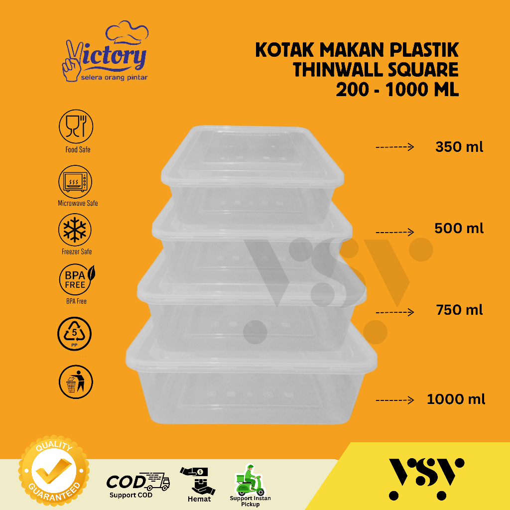 Kotak Makan Plastik Tempat Salad 750ML Dan 1000ML Tempat Bekal Plastik Wadah Kotak Plastik