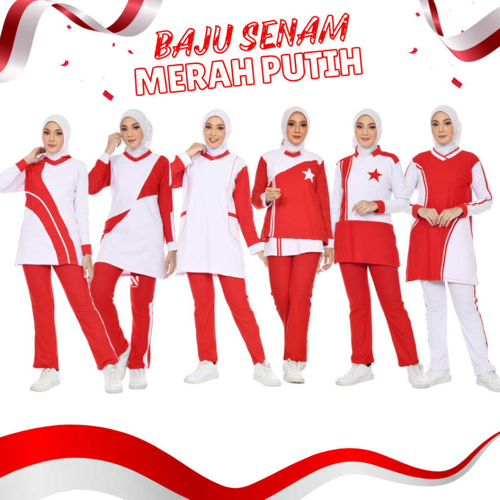 NANO SPORTSWEAR BAJU SENAM MERAH PUTIH / BAJU OLAHRAGA MERAH PUTIH/SETELAN BAJU OLAHRAGA MUSLIM /PAK