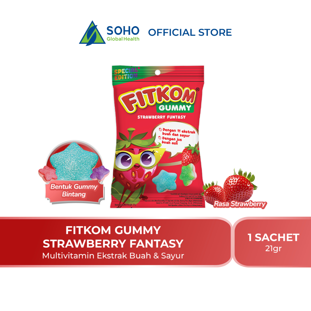 

Fitkom Gummy Special Edition Rasa Strawberry 1 sachet isi 7 pcs