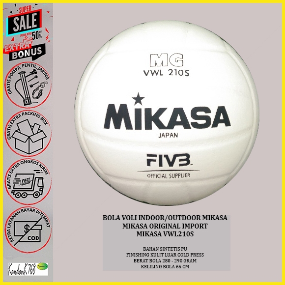 MIKASA Bola Voli VWL210S ORIGINAL / Bola Volly MIKASA Asli Import Free Jaring Pentil & Pompa