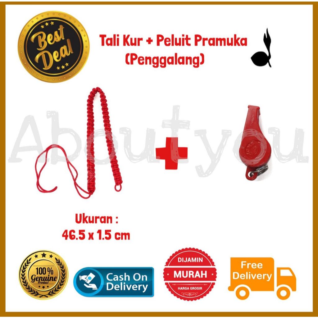 Set TaliKur Pramuka Penggalang Tali Merah Tanggung Peluit Tali Kur dan Pluit Komando SD SMP SMA
