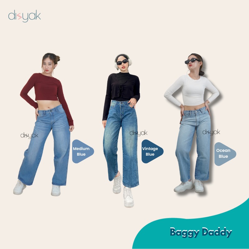 DISYAK - Baggy Daddy Mid Rise Celana Panjang Jeans Gombrong