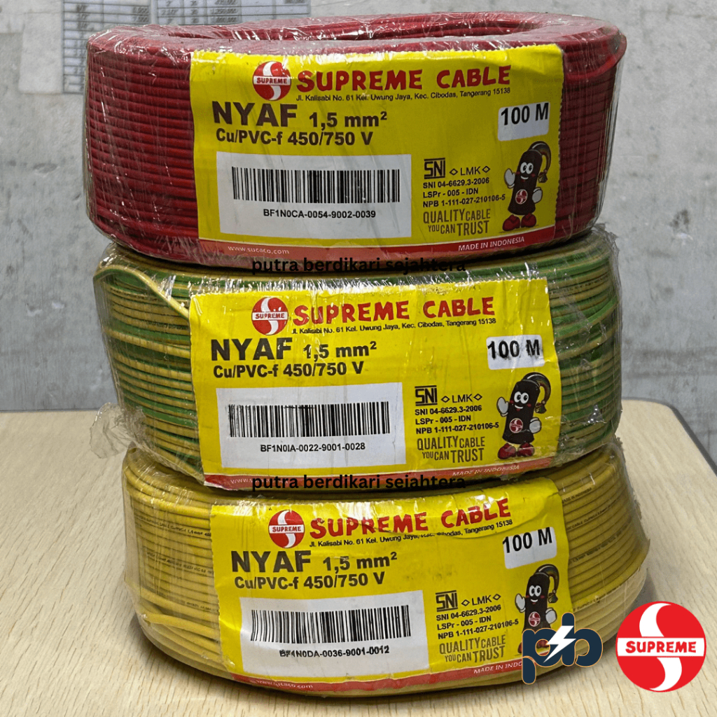 Kabel NYAF 1.5 mm Merk Supreme 100 Meter / Kabel NYAF 1.5mm Supreme (100 Meter)