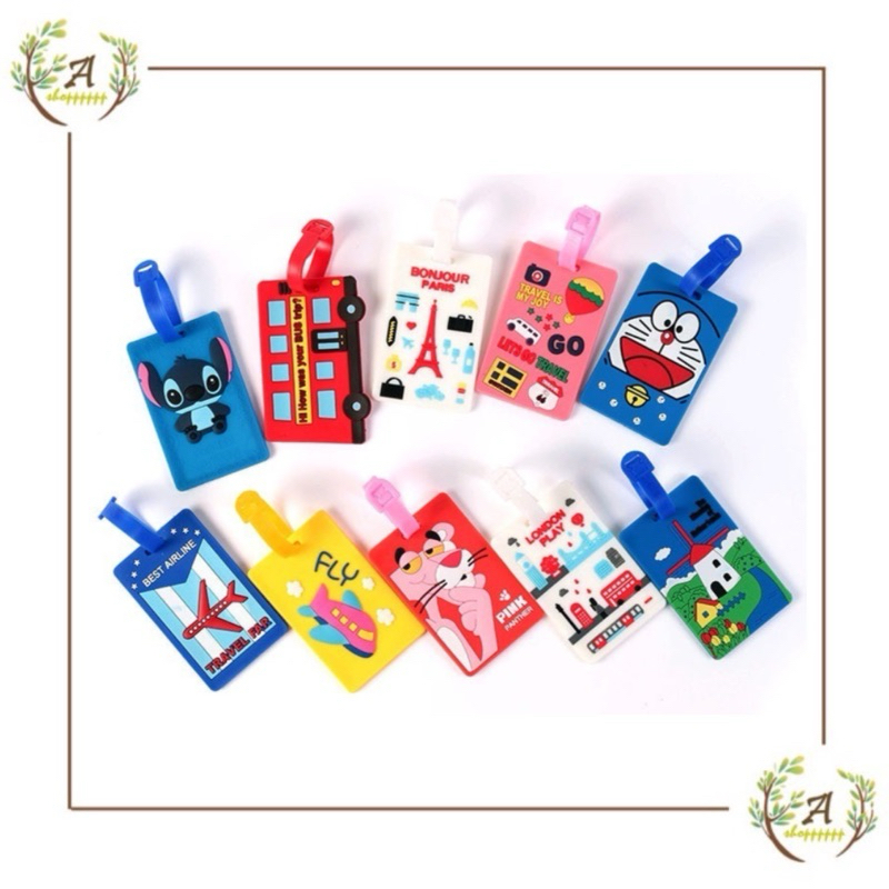 gantungan koper name Tag motif lucu bahan silikon luggage tag cartoon ID address travel penanda kope