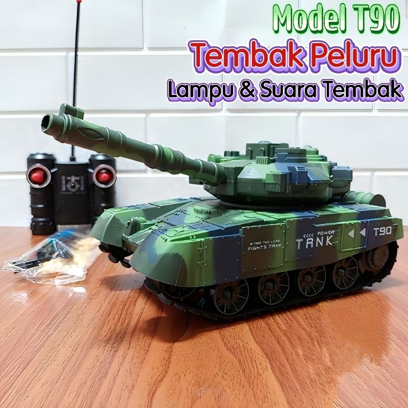 RC War Tank Remote Control Tembak Peluru Model T90 Nyala Lampu dan Suara - Mainan Mobil Mobilan Remo