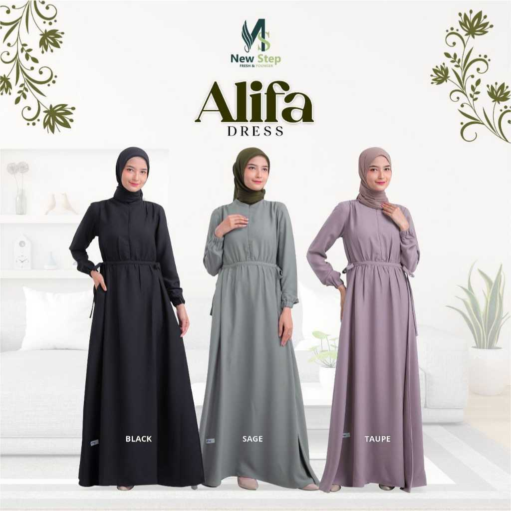 ALIFA DRESS BY NEW STEP || GAMIS DRESS GAUN WANITA DEWASA REMAJA TERBARU KECE LUCU WARNA SAGE GREEN 