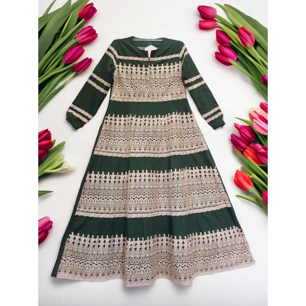 GAMIS PESTA HIJAU BOTOL BORDIR PREMIUM BARU LD 106 PB 133