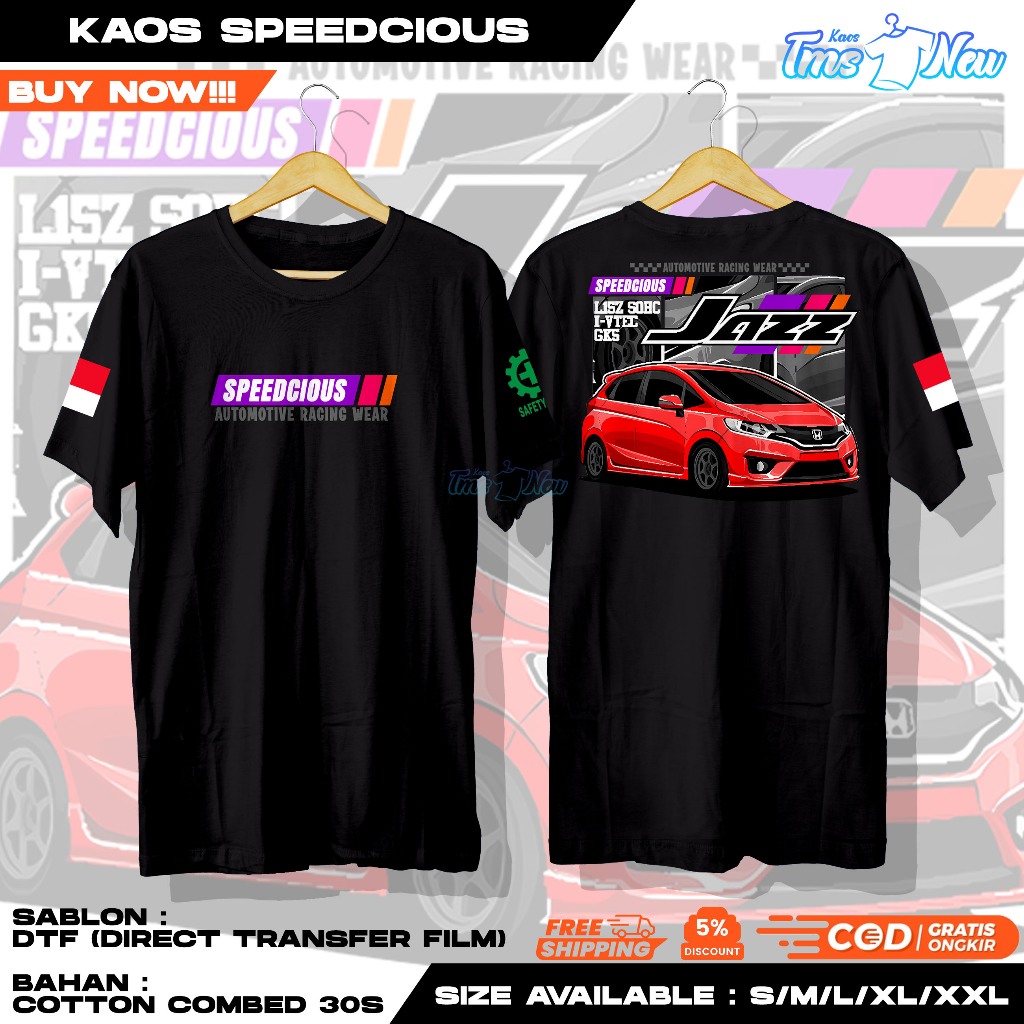 Kaos Racing Baju Mobil JDM HONDA JAZZ GK5 Modifikasi Terbaru Speedcious Automotive Sablon Lengan Ben