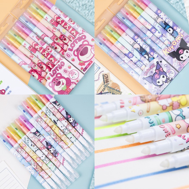 

ART E3U 6PCS HIGHLIGHTER 6 WARNA 2 IN 1 BISA DIHAPUS MOTIF SANRIO STABILO 6 WARNA SET MOTIF CINNAMOROL KUROMI LOTSO SANRIO
