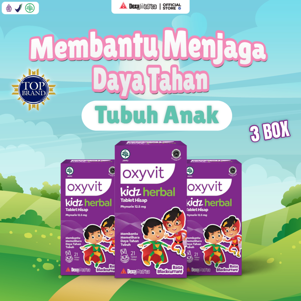 

[3 Box] Oxyvit Kidz Herbal Hisap - Vitamin Anak Untuk Menjaga Daya Tahan Tubuh @21 Tablet Hisap Rasa Blackcurrant