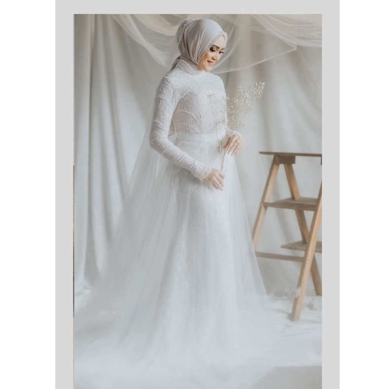 DRESS MUSLIM / DRESS AKAD / DRESS PREWEDDING /GAUN PENGANTIN / DRESS PUTIH