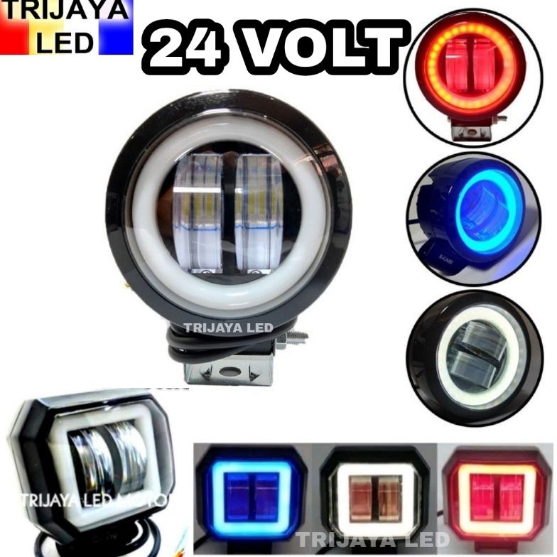 KODE A93T Lampu Tembak Depan 24 Volt LED CWL Daymaker Mini Truk Bus Canter Fuso Jeep Angel Eye 2 Mat