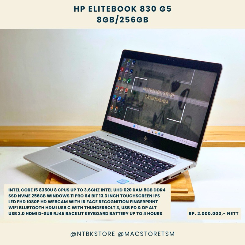 HP EliteBook 830 G5 touchscreen i5 8350U 256GB SSD 8GB 13.3 inc touch