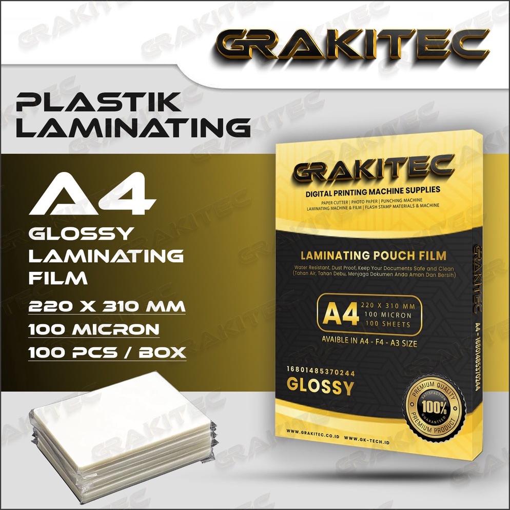 

KODE C6H9 Plastik Laminating FIlm A4 Glossy 1 MICRON 1 PCS Grakitec