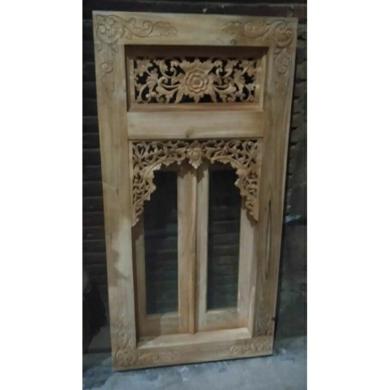 jendela gebyok minimalis ful kayu jati ukir Jepara