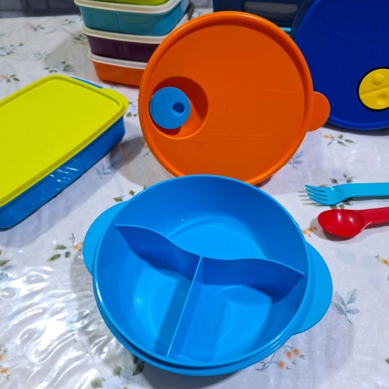 Kotak Makan Tupperware Bulat Bersekat - Tempat Makan Bulat Sekat 3 - Lunch Box Sekat Tiga - Ompreng 