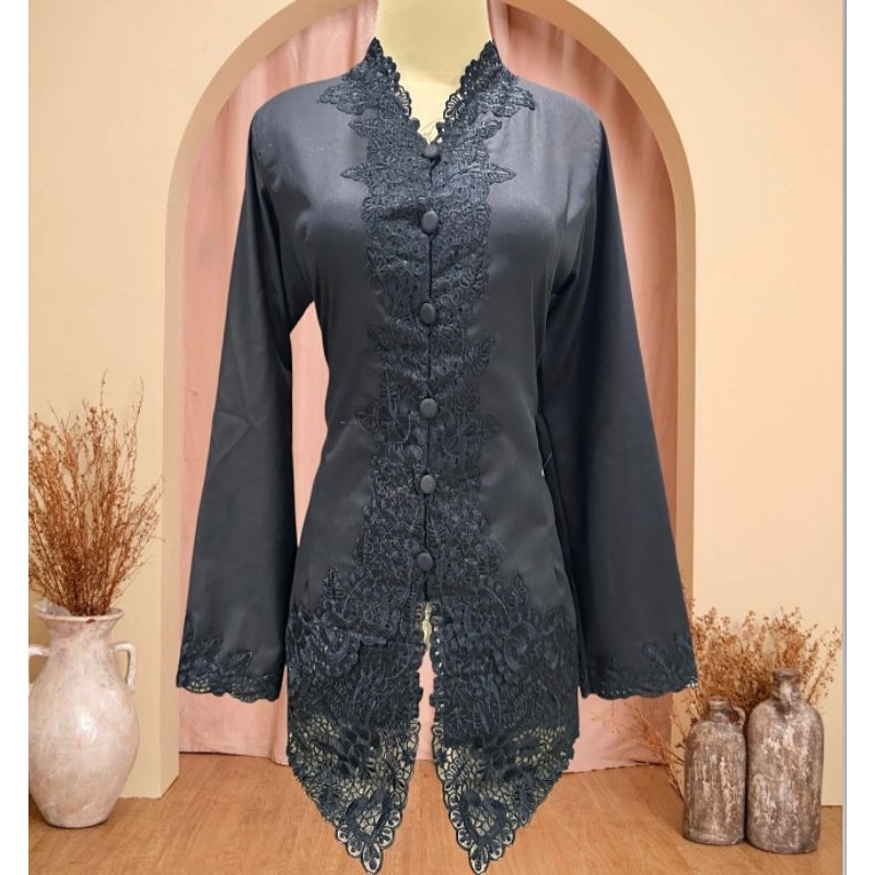 Kebaya encim bordir lengan panjang warna hitam // Atasan kebaya warna hitam // Baju kebaya hitam // 