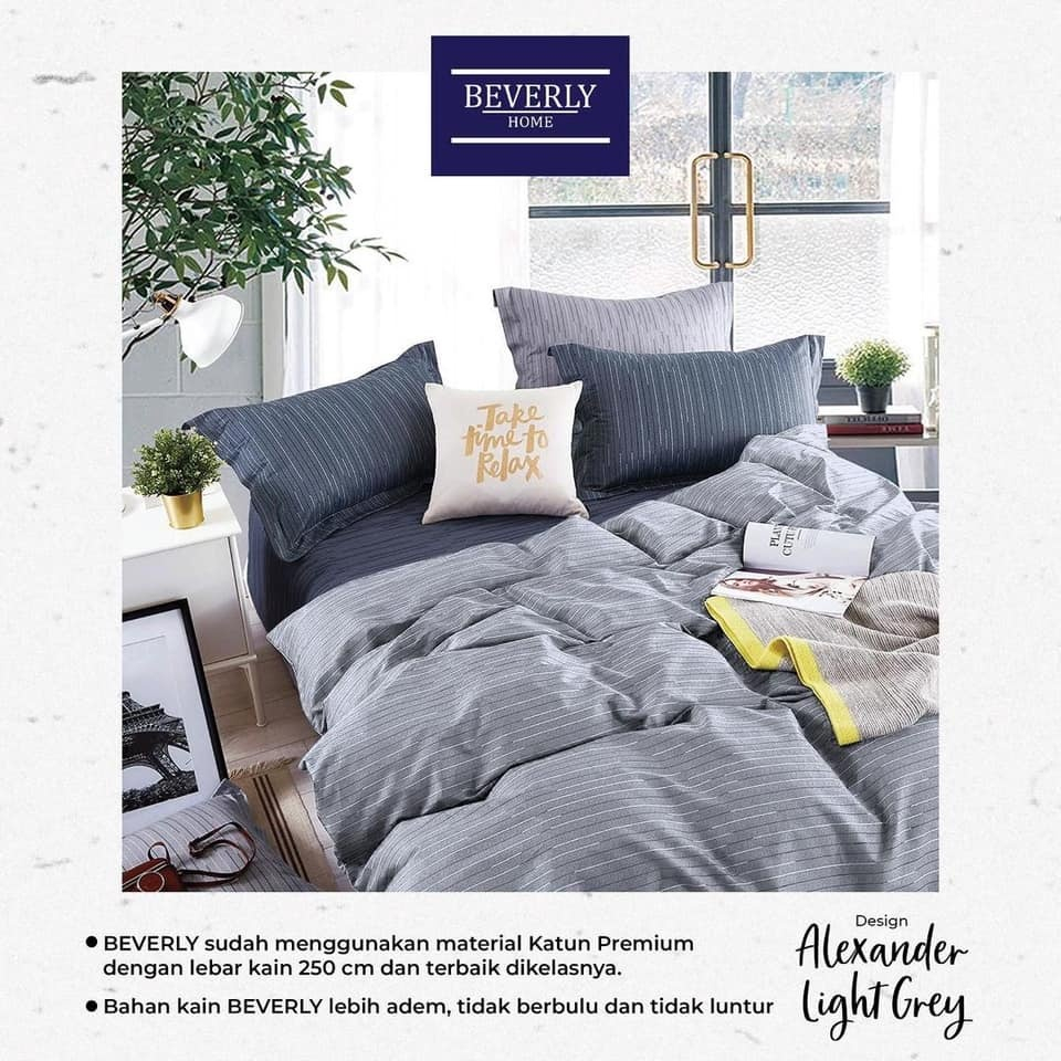 Sprei Katun Motif Beverly Alexander Light Grey | Sprei Homemade dari Katun CVC Premium | Sprei Custo