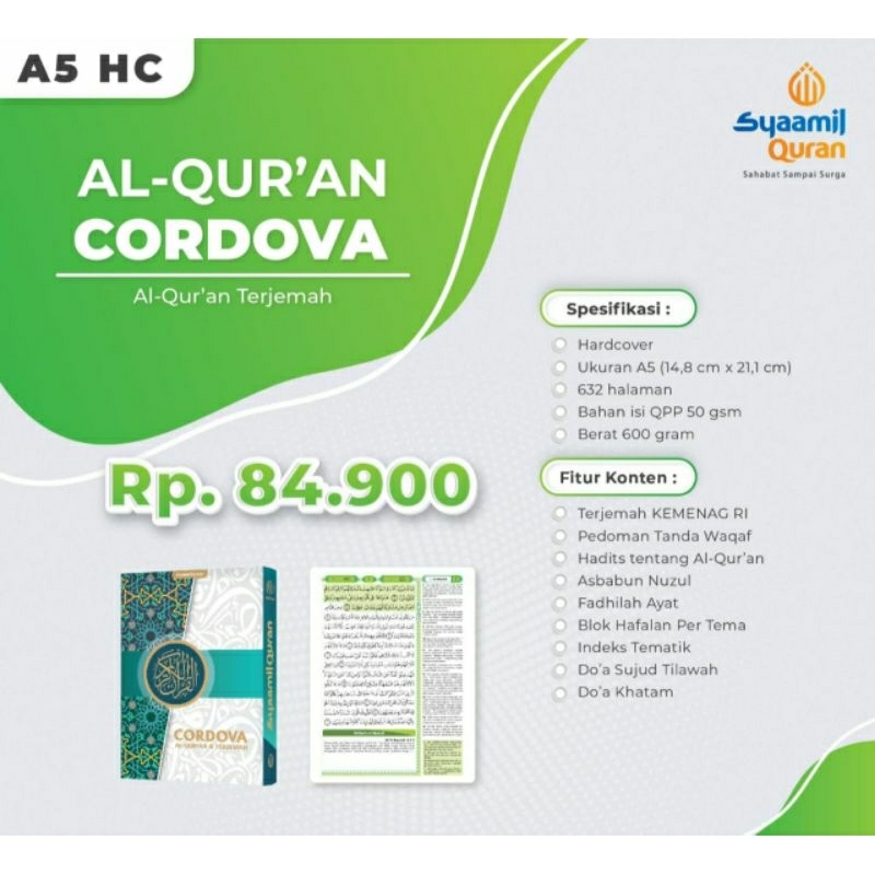 

(Syaamil Quran) AL-Qur'an CORDOVA (Al-qur'an Terjemah) ukuran A5 Hc