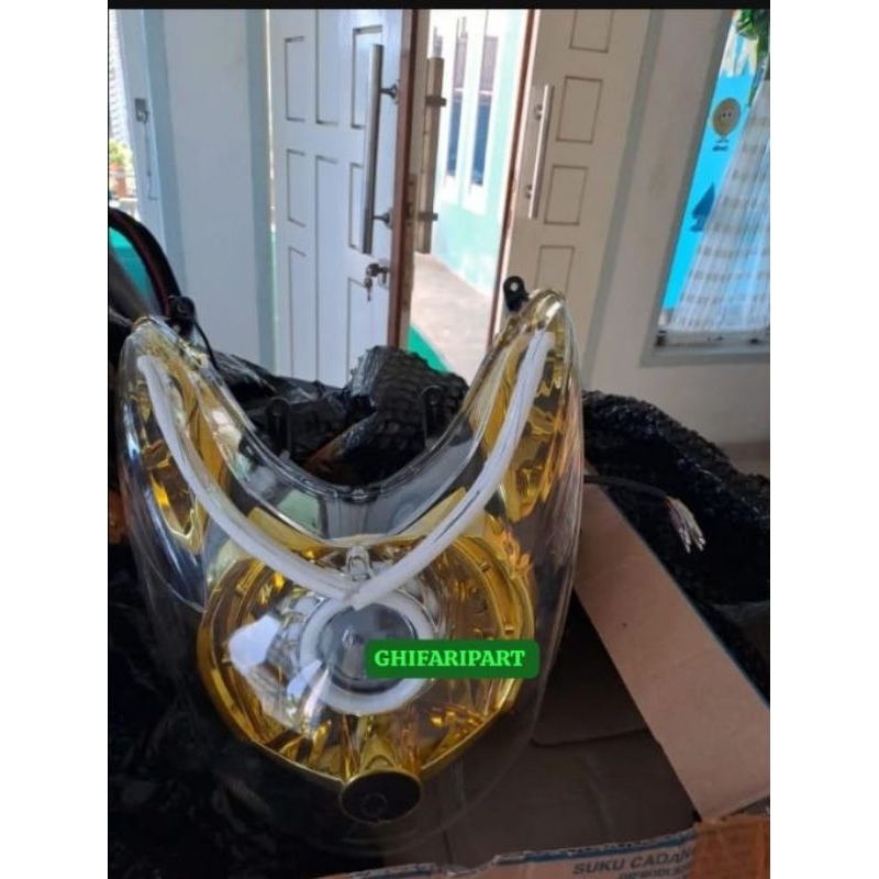 Reflektor Plus Mika Kaca Lampu Depan Mio Soul Karbu Lama Custom Proji Set Alis Super Keren