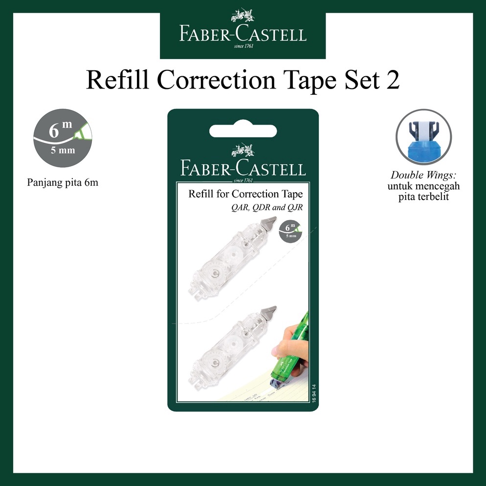 

ART A75K Refill Correction Tape Faber Castell Untuk Tipe QAR QJR QDR Chameleon R1 Twist Correction Tape Set 2 Pcs Isi Ulang