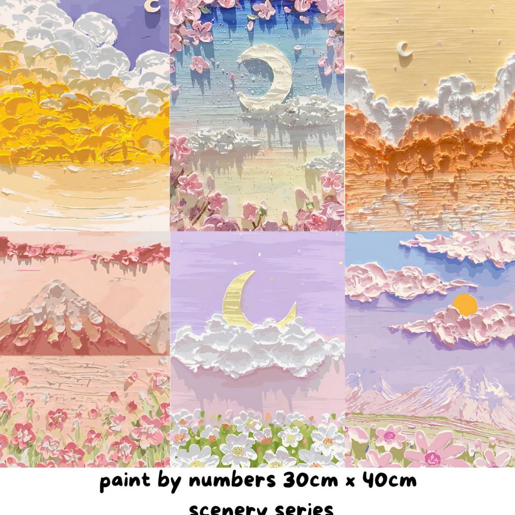 

ART C3X PaPaPa COD Paint by number 3 x 4cm Canvas Paint By Number Kit Digital Oil Painting DIY Painting kit Lukisan Scenery Series