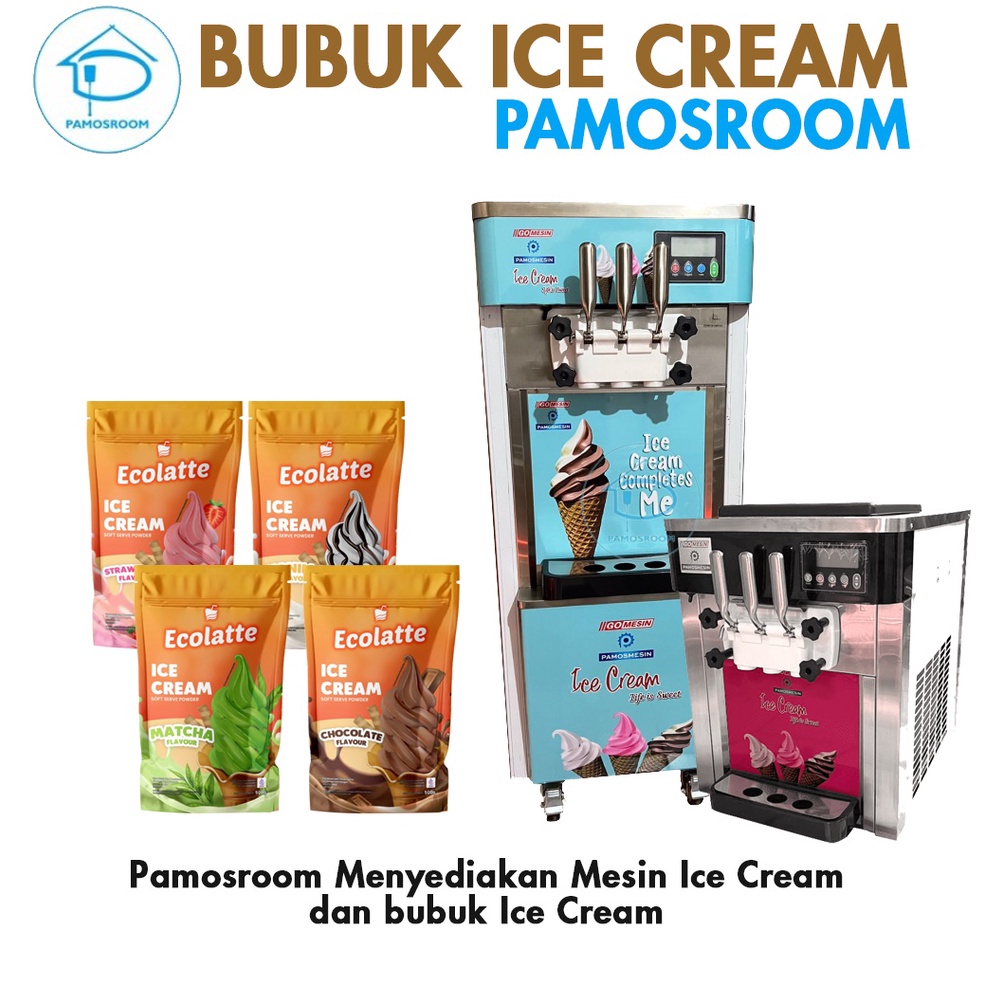 

Langsung pesan Ecolatte Bubuk Ice Cream Soft Powder 5gr Bubuk Es Krim Vanilla Coklat Strawbery Mathca