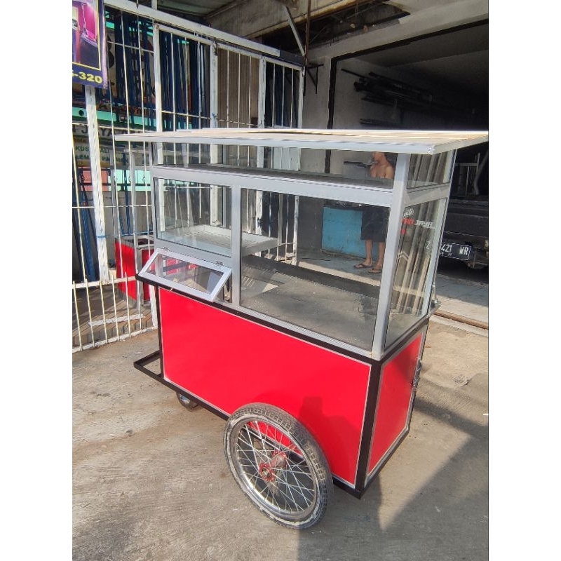 etalase gerobak roda jualan aluminium acp