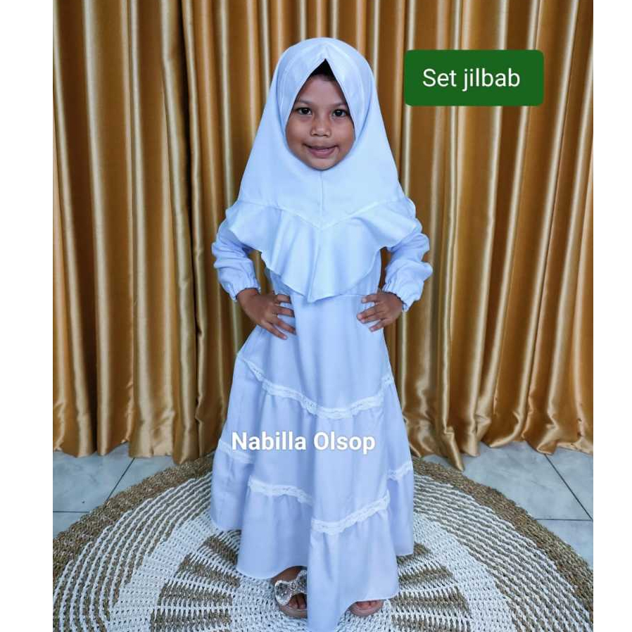 Baju Muslim Anak Perempuan | Varian Warna Putih | Set hijab Syar'i | usia 1 - 12 Tahun