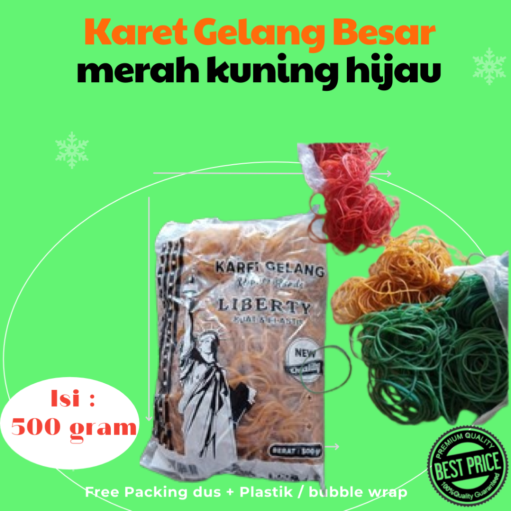 

Karet Gelang Besar isi 500 gram Kuning Merah Hijau diameter -/+ 5 cm