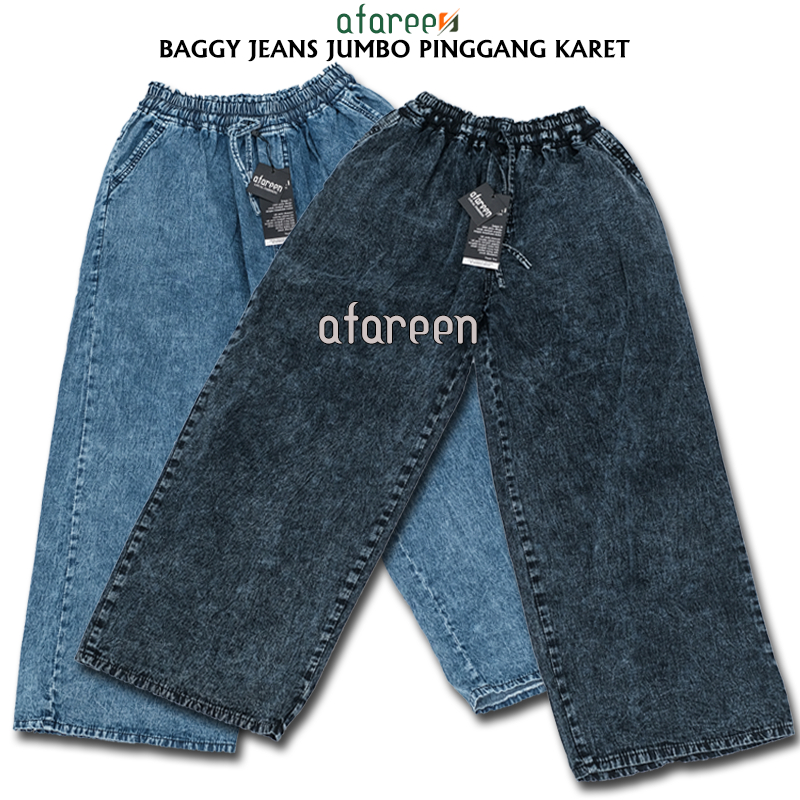 Kulot Jeans Wanita Pinggang Karet Jumbo Celana Kulot Semi Jeans