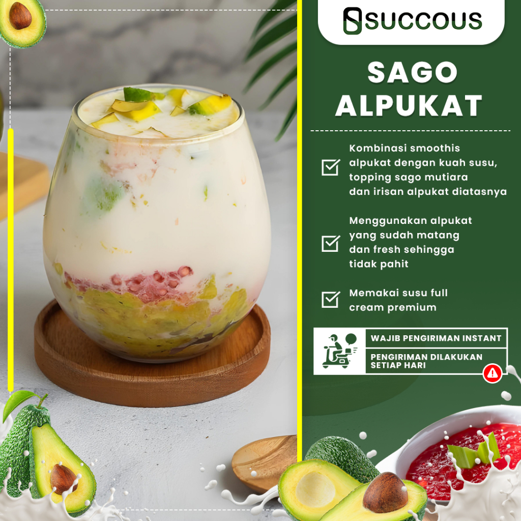 

Sago Alpukat Smoothie Avocado Succous Dessert Creamy Susu Full Cream Homemade Enak Menyegarkan Cup 16 Oz