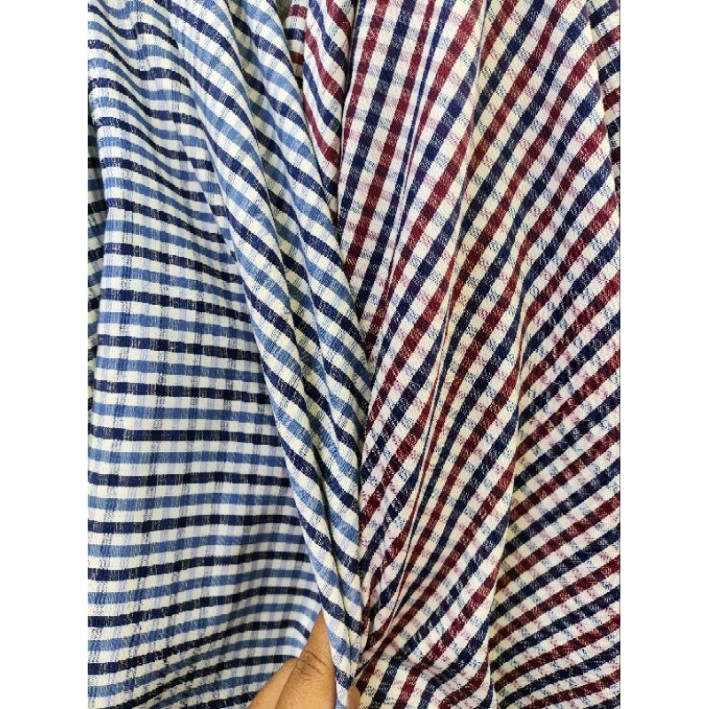 Bahan Kain Katun Denim Oxford Motif Kotak Salur