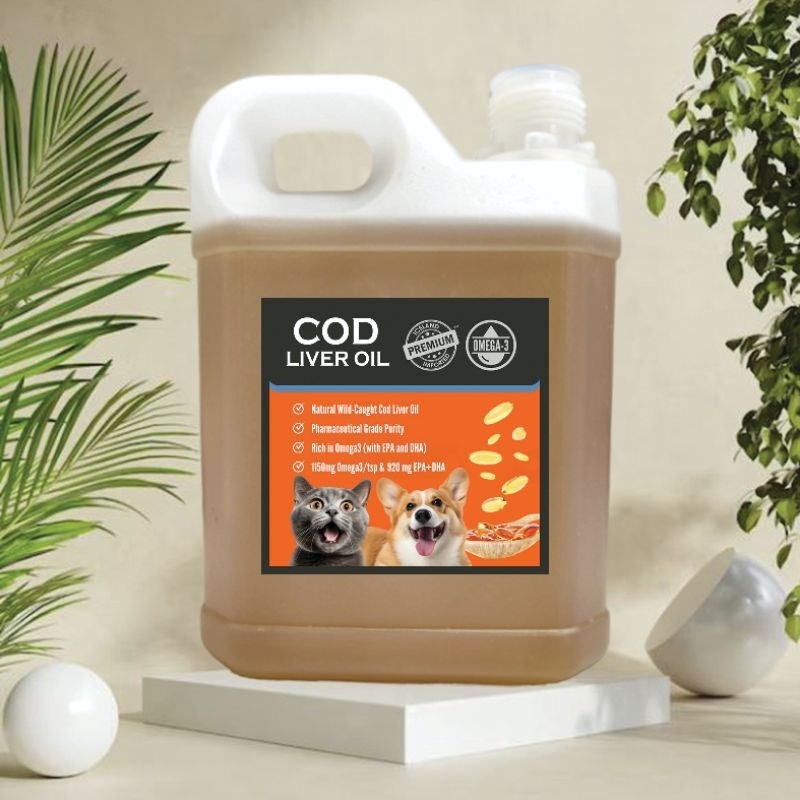 COD LIVER 1 LITER - Minyak Ikan COD Minyak Ikan Cair Suplemen Vitamin Kucing Penambah Nafsu Makan Ku