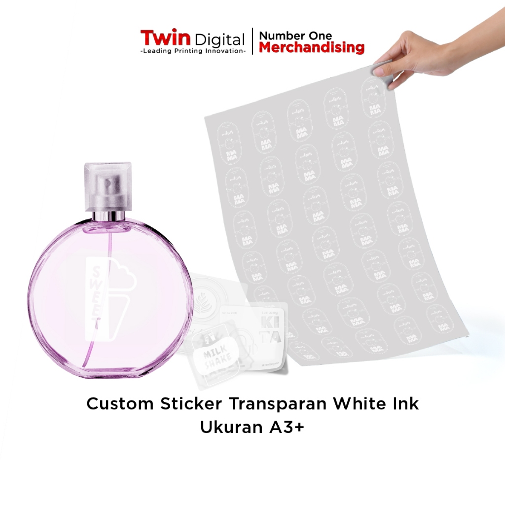 

Twindigital Custom Sticker Transparan White Ink /Label Sagel Kemasan - Stiker Transparan Tinta Putih