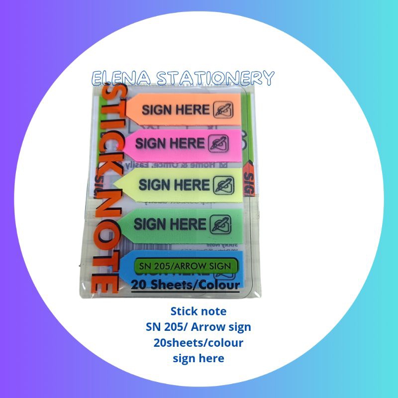 

stick note sign here v tec sn 205/arrow sign