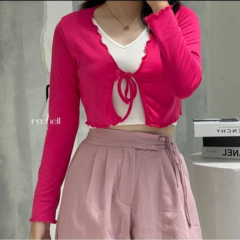 OUTER CARDIGAN PINK FANTA CROPTEE KOREAN STYLE
