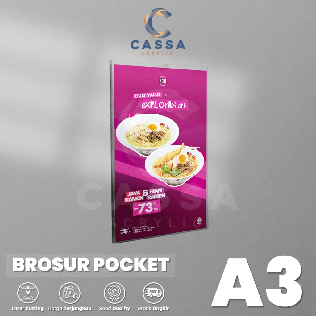 

Akrilik Tempat Brosur Pocket A3 2mm Frame Dinding
