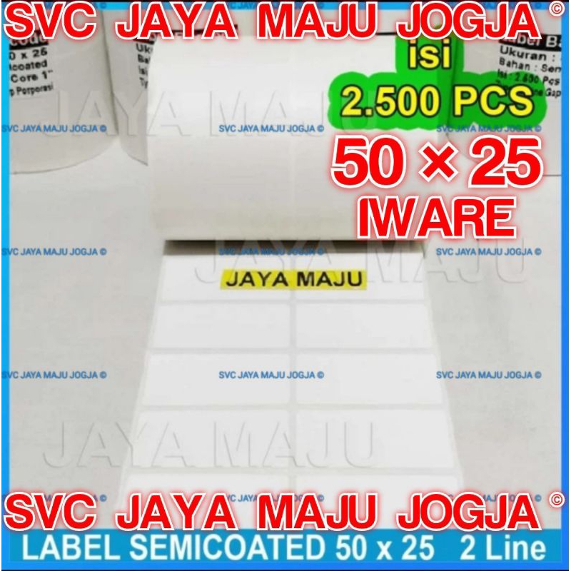 

[ IWARE ] 50 X 25 - 2 LINE SEMICOATED - FACE IN - ISI 2.500 PCS || CORE 1" || LABEL BARCODE THERMAL TRANSFER PAKAI RIBBON - ACCESSORIES BUTIK DISTRO FASHION SPAREPART MOTOR MOBIL || 50X25 - PB420T PB 420T PB 342C PB830L PB 830L - ISI 2500