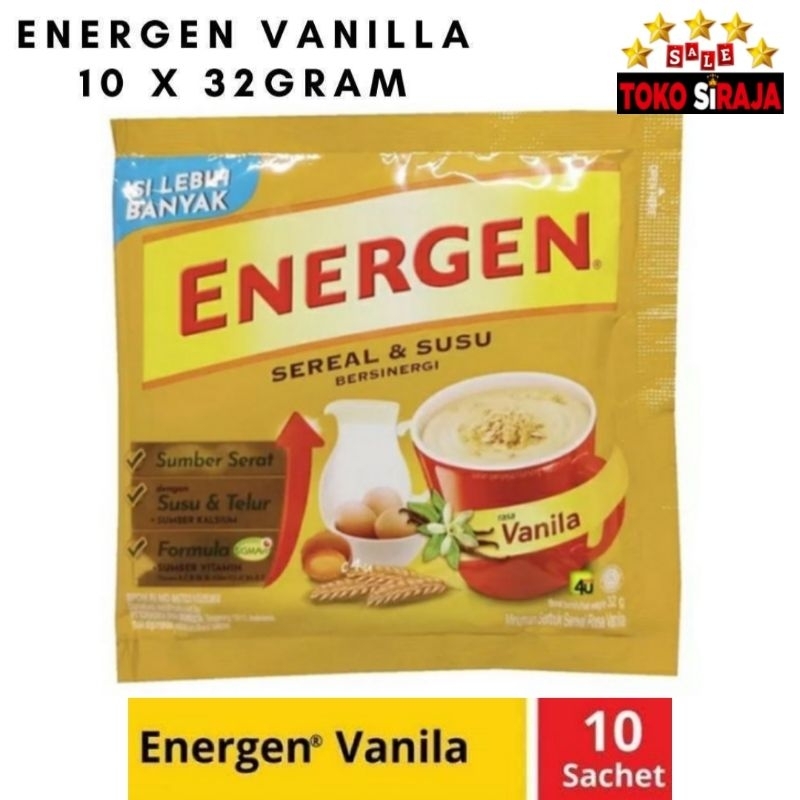 

ENERGEN VANILA 1 RENCENG 10 SACHET / ENERGEN VANILA 10 BUNGKUS / ENERGEN SEREAL & SUSU RASA VANILLA 1 RENTENG