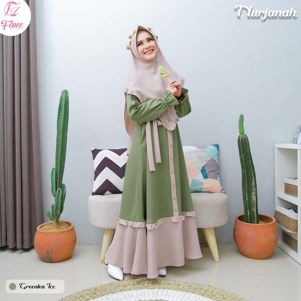 Fauz Gamis Wanita Nurjanah Dress Set XXL Jumbo Big Size Syari Two Tone Branded Premium