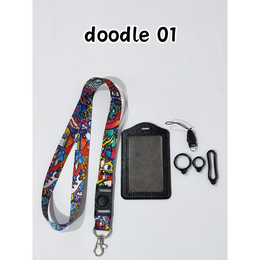 

Lanyard Premium Motif Doodle Art FREE Case Gantungan Oring Cantolan / Lanyard Custom 2cm 2sisi Nico Safety