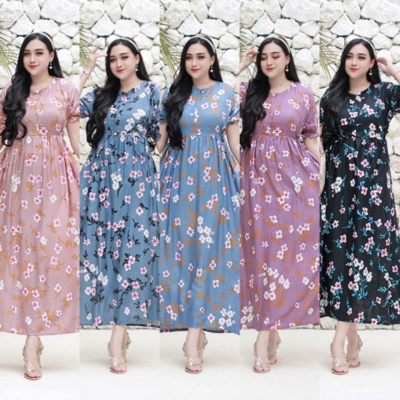 Inara Dress motif bunga - Livia Blouse Bahan Lady Crush Premium - Baju Lady Crush - Daster Bumil Jum