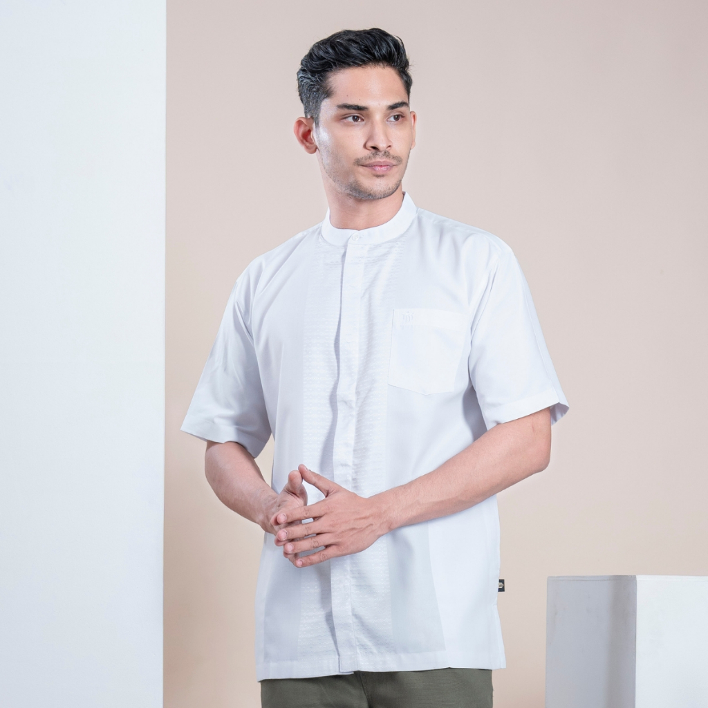 Muslimadani Baju Koko Dewasa SALEEM Kemko Lengan Pendek Baju Koko Putih